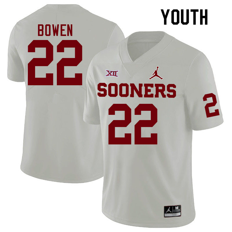Youth #22 Peyton Bowen Oklahoma Sooners College Football Jerseys Stitched-White